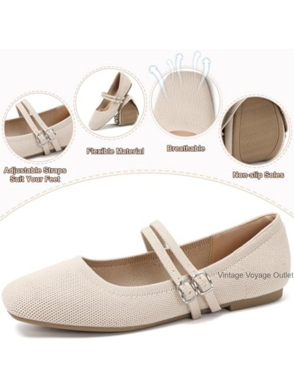 Foldable Woven Ballet Flats, Adjustable Mary Jane Shoes, Lightweight Casual